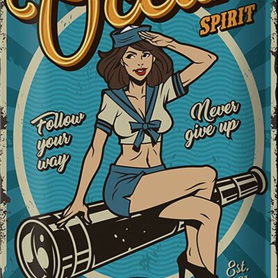 Cartel de chapa Pinup 20x30cm Espíritu del océano océano marinero