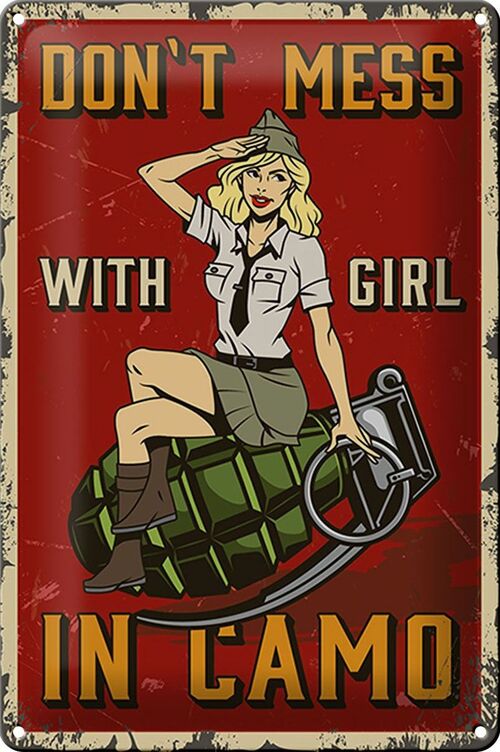 Blechschild Pinup 20x30cm Don`t mess with Girl in camo