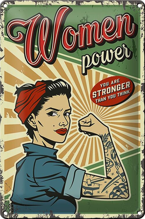 Blechschild Retro 20x30cm Pinup women power Girl stronger