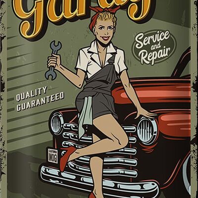 Blechschild Retro 20x30cm Pinup welcome to Garage service