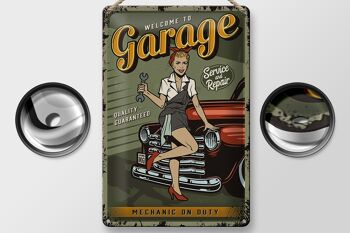 Plaque en tôle rétro 20x30cm Pinup bienvenue au service Garage 2