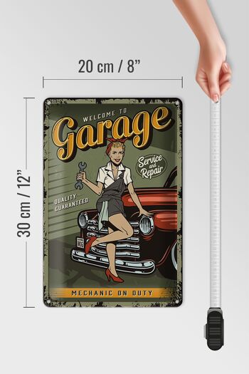 Plaque en tôle rétro 20x30cm Pinup bienvenue au service Garage 4