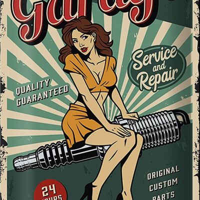 Cartel de chapa retro 20x30cm Pinup bienvenida Servicio Garage 24