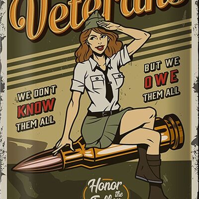 Tin sign Retro 20x30cm Pinup American veterans liberty