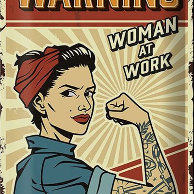 Cartel de chapa retro 20x30cm advertencia mujeres en el trabajo mujer