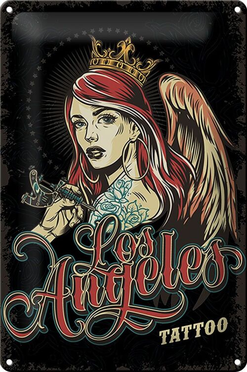 Blechschild Pinup 20x30cm Tattoo Los Angeles schwarze Dekoration