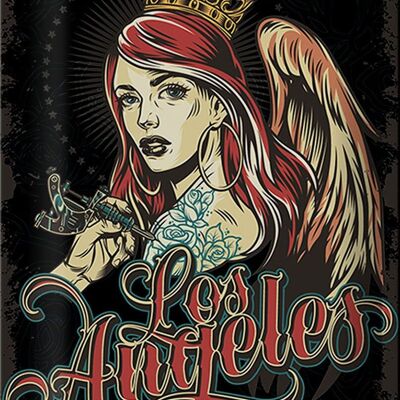 Targa in metallo Pinup 20x30 cm Tattoo Los Angeles decorazione nera