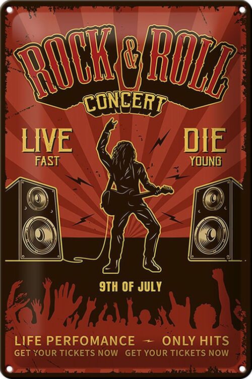 Blechschild Retro 20x30cm Rock&Roll Concert live 9th july