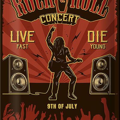 Cartel de chapa retro 20x30cm Concierto de Rock&Roll en vivo el 9 de julio