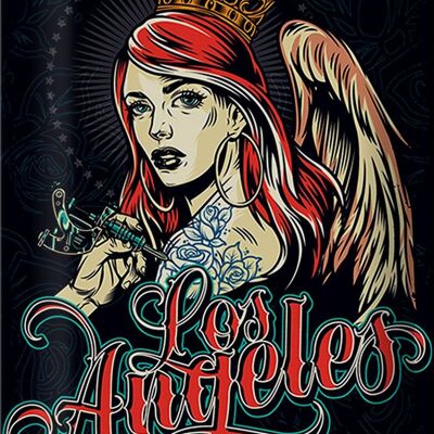 Cartel de chapa Pinup 20x30cm Tattoo Los Angeles decoración azul