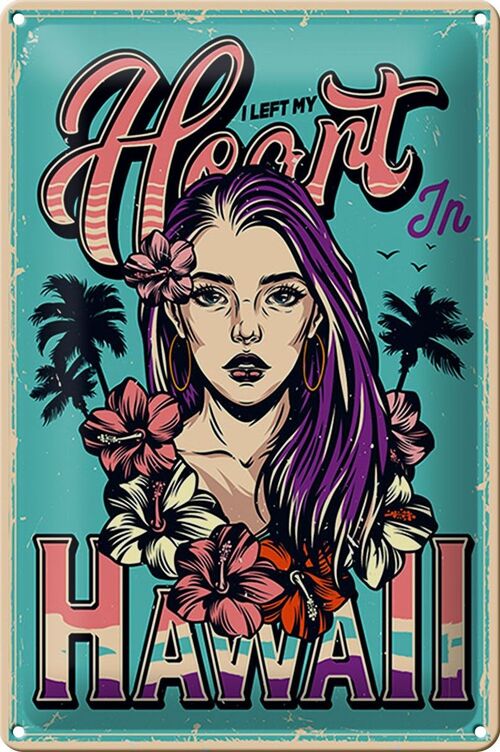 Blechschild Pinup 20x30cm Hawaii i left my heart