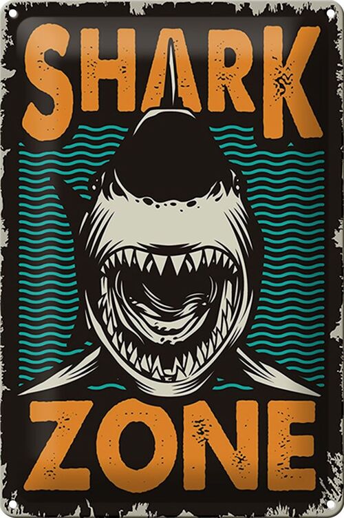 Blechschild Retro 20x30cm Shark Zone Hai See