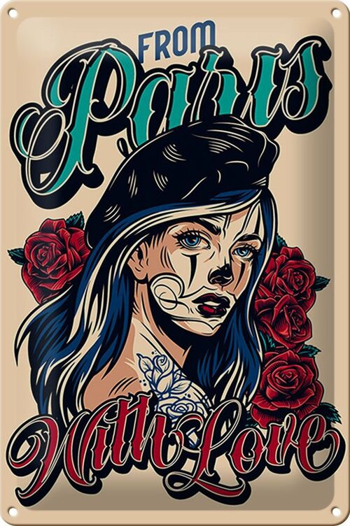 Blechschild Pinup 20x30cm Tattoo from Paris with love