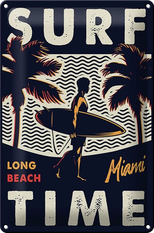 Blechschild Miami 20x30cm Surf time long beach