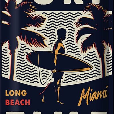 Cartel de chapa Miami 20x30cm Tiempo de surf playa larga