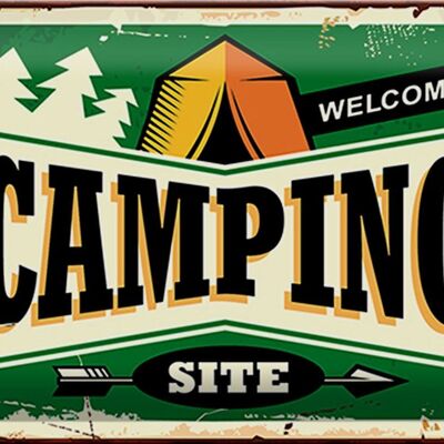 Plaque en tôle rétro 30x20cm Camping bienvenue
