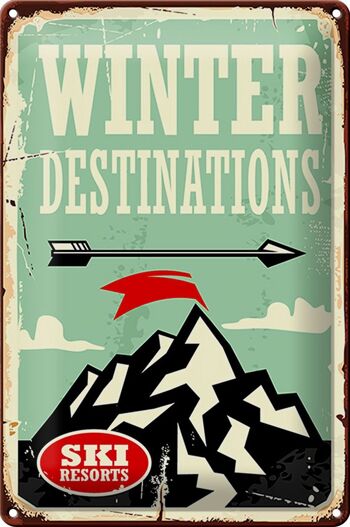 Plaque en tôle rétro 20x30cm Destinations d'hiver de ski 1