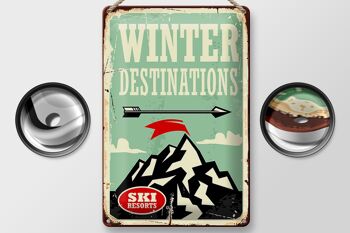 Plaque en tôle rétro 20x30cm Destinations d'hiver de ski 2