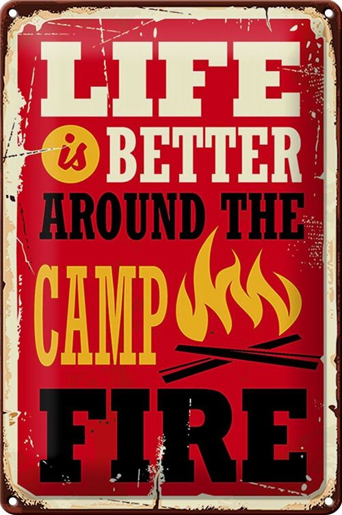 Blechschild Retro 20x30cm life better fire Camping