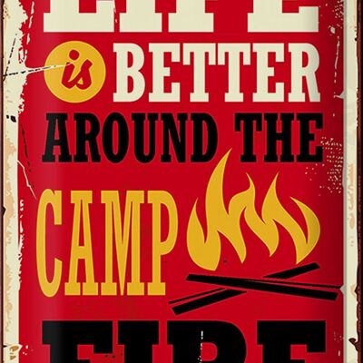 Blechschild Retro 20x30cm life better fire Camping