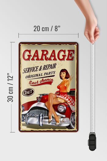 Panneau en tôle Pinup 20x30cm Rétro Garage service réparation 24h/24 et 7j/7 4