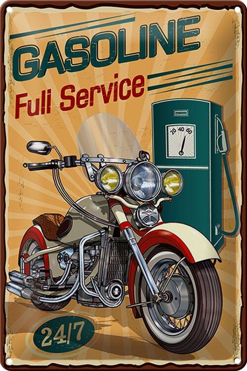 Blechschild Retro 20x30cm Gasoline fuli service 24/7