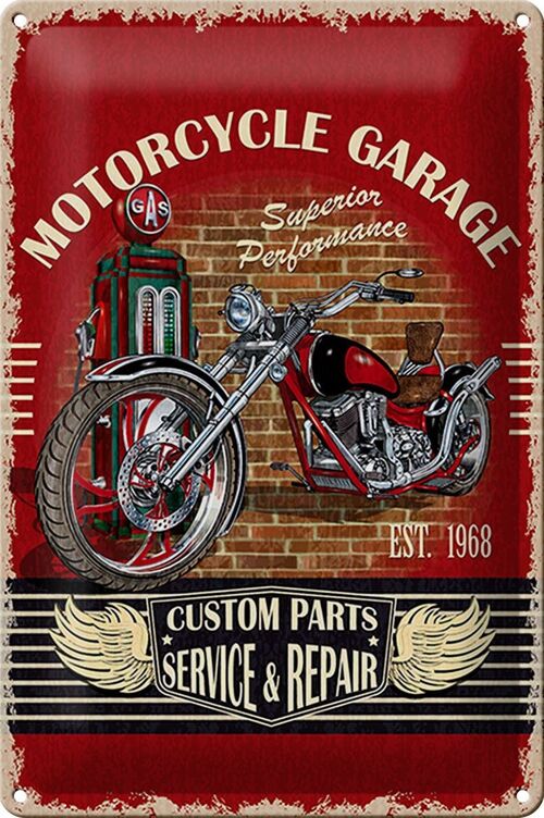 Blechschild Retro 20x30cm Motorcycle Garage Service
