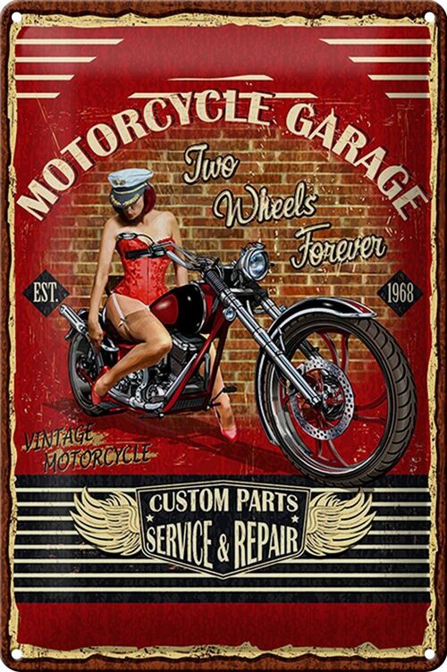 Blechschild Pinup 20x30cm Retro Motorcycle Garage Vintage