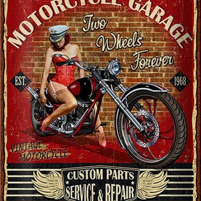 Cartel de chapa Pinup 20x30cm Retro Moto Garaje Vintage
