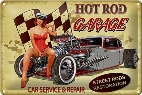 Blechschild Pinup 30x20cm Retro Hot Rod Garage Service