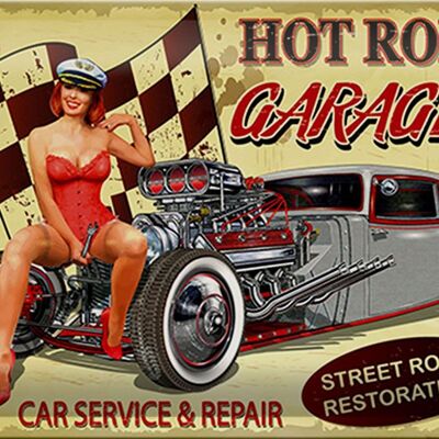 Blechschild Pinup 30x20cm Retro Hot Rod Garage Service