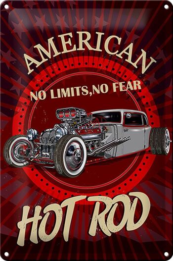 Plaque en tôle américaine 20x30cm hot rod car no Limits No Fear 1