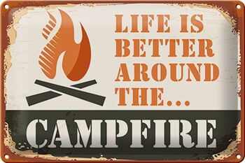 Panneau en étain Camping 30x20cm, la vie au feu de camp est meilleure en plein air 1