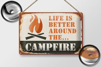 Panneau en étain Camping 30x20cm, la vie au feu de camp est meilleure en plein air 2