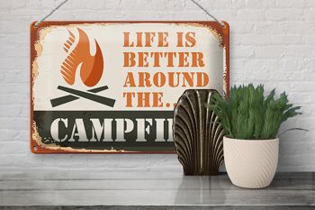 Panneau en étain Camping 30x20cm, la vie au feu de camp est meilleure en plein air 3