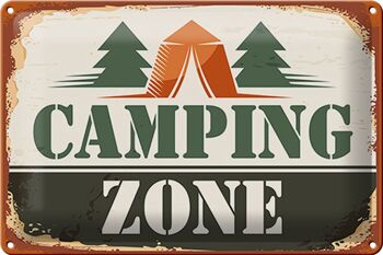 Panneau en étain Camping 30x20cm Zone de camping extérieure 1