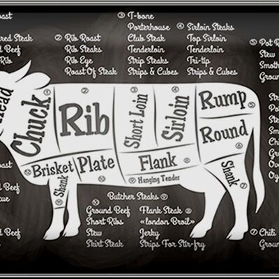 Metal sign butcher shop 30x20cm Beef cuts Organic meat