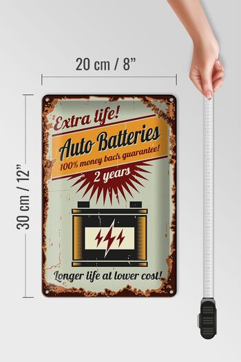 Plaque en tôle rétro 20x30cm Batteries de voiture extra life 4