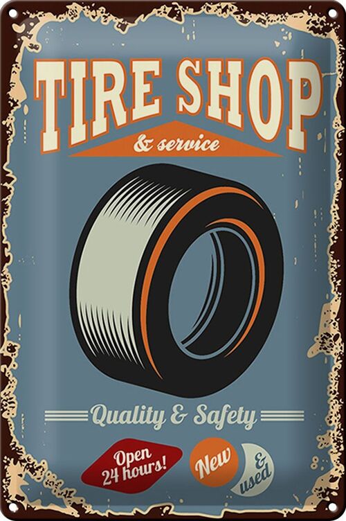 Blechschild Retro 20x30cm Tire Shop Service open 24