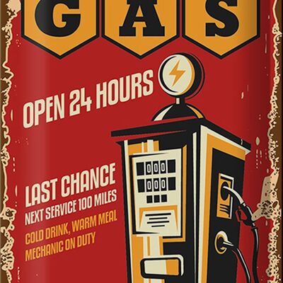 Metal sign Retro 20x30cm Gas open 24 next service