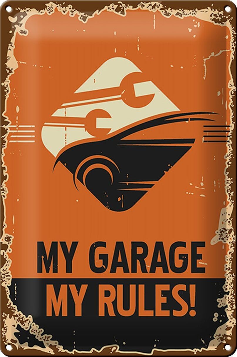 Metal sign retro 20x30cm car my garage my rules