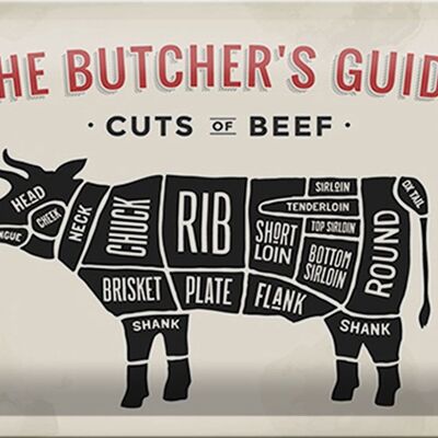 Metal sign cow 30x20cm beef cuts meat butcher shop