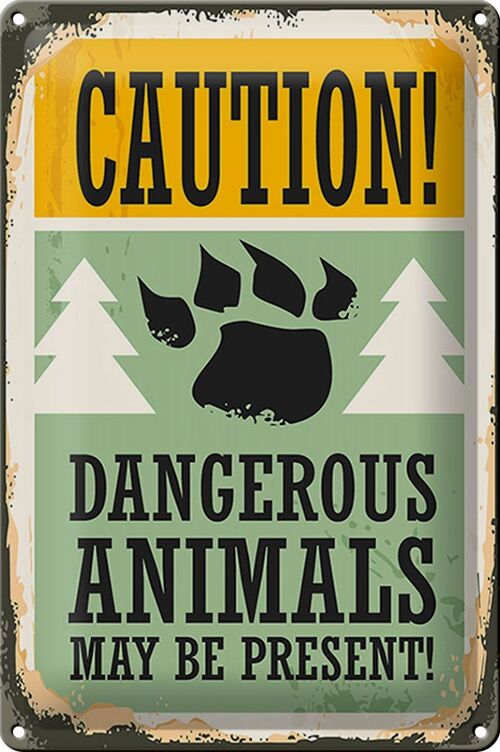 Blechschild Retro 20x30cm Caution dangerous animals