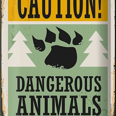 Cartel de chapa retro 20x30cm Precaución animales peligrosos