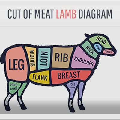 Metal sign butcher shop 30x20cm lamb cuts of meat lamb