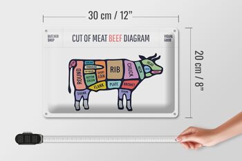 Plaque en tôle boucherie 30x20cm Vache Coupe de viande schéma de boeuf 4