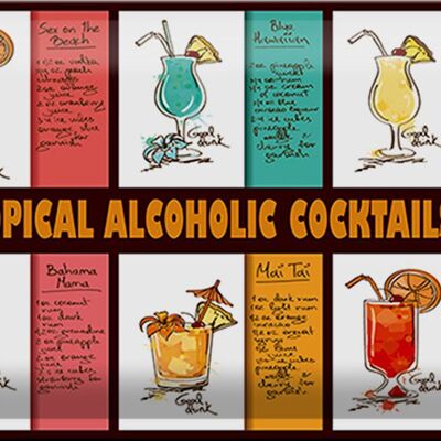 Tin sign 30x20cm 6 tropical cocktails recipes