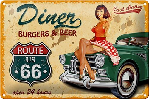 Blechschild Pinup 30x20cm Retro diner burgers beer