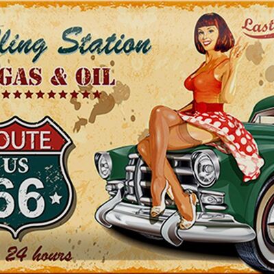 Cartel de chapa Pinup 30x20cm Retro Gas Oil abierto 24 horas