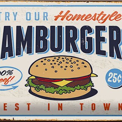 Targa in metallo retrò 30x20 cm "hamburger best in town".